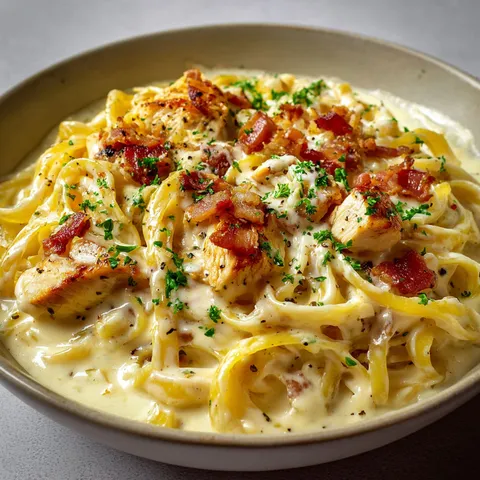 Bol de Pâtes Crémeuses au Poulet Italien.