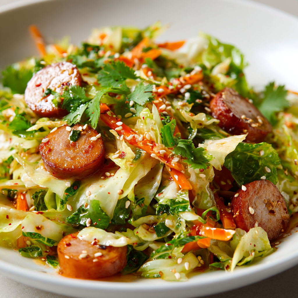 Chou chinois croquant et saucisses de Montbéliard encore chaudes.