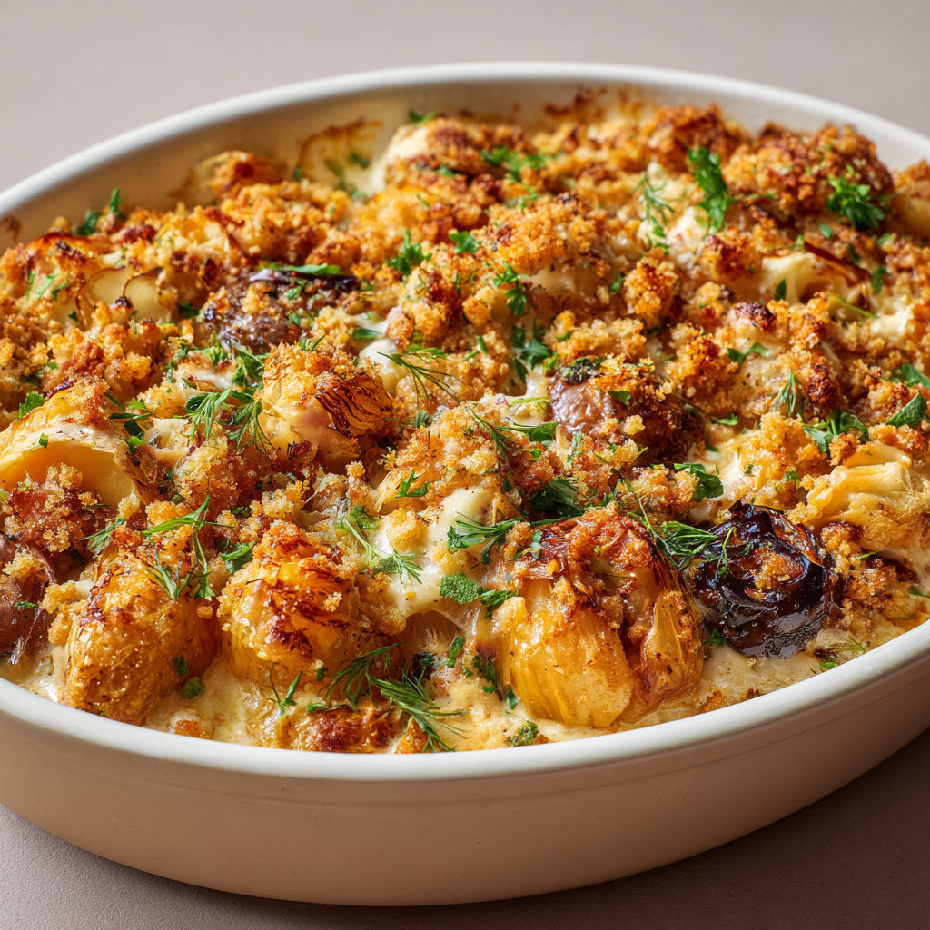 Racines d’hiver rôties sous un crumble doré, servies dans un joli bol.