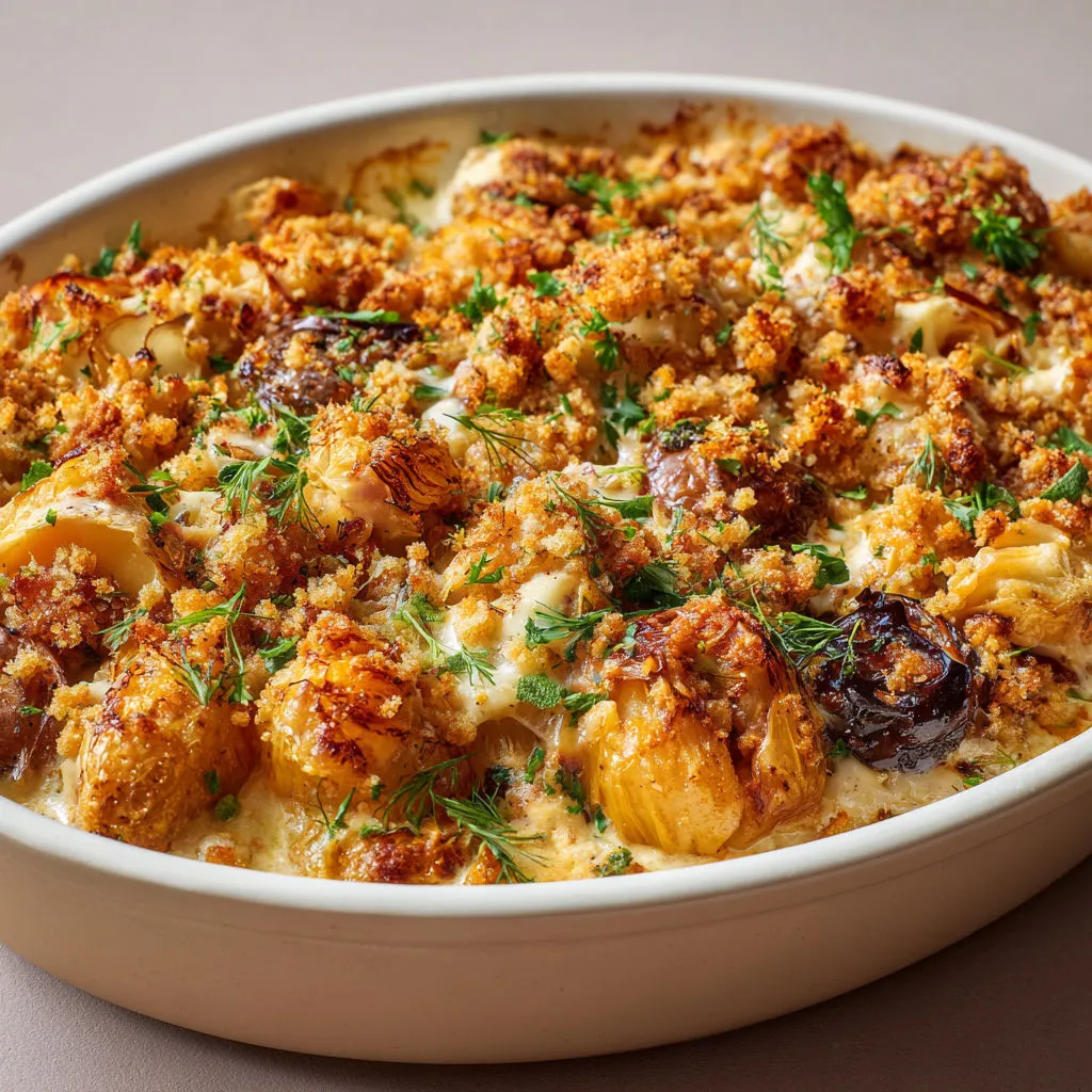 Racines d’hiver rôties sous un crumble doré, servies dans un joli bol.