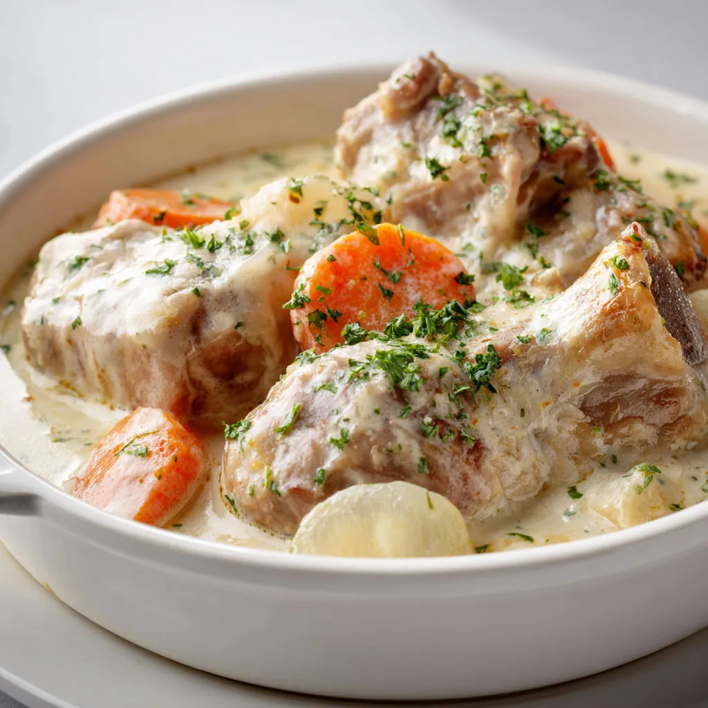 Une version maison du plat de veau, sauce riche et légumes fondants.