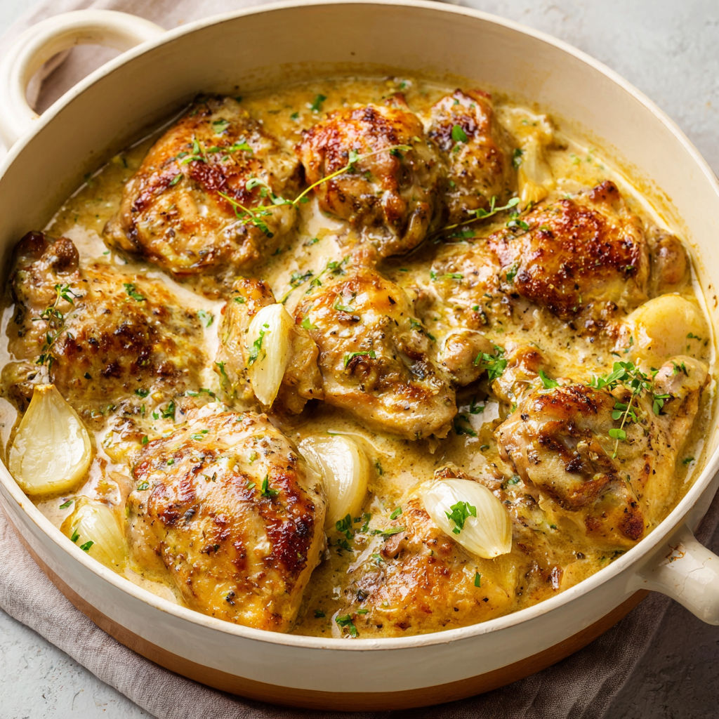 Un délicieux lapin à la moutarde accompagné de légumes, prêt à être dégusté.