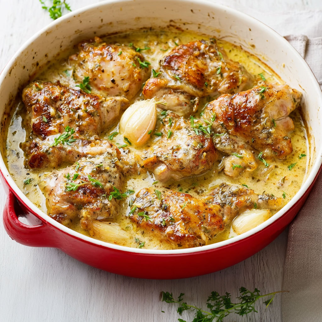 Une cocotte de lapin tendre à la moutarde, typique des repas partagés.