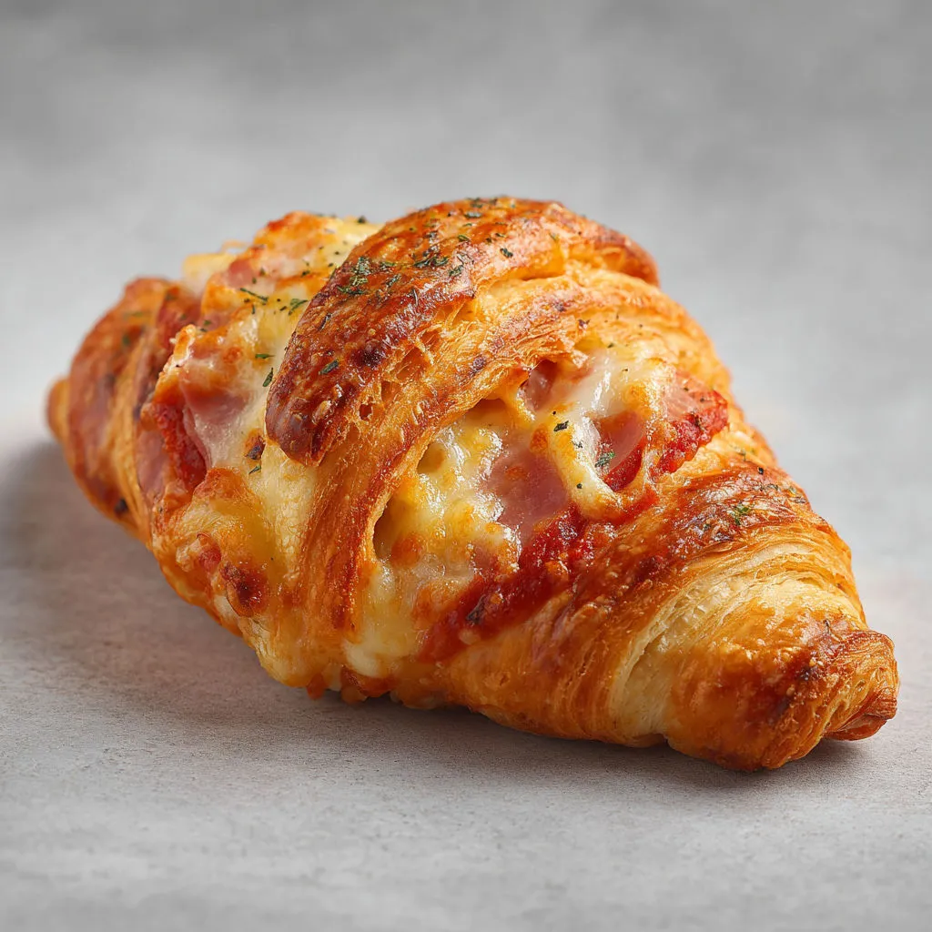 Un petit croissant façon pizza posé sur une table