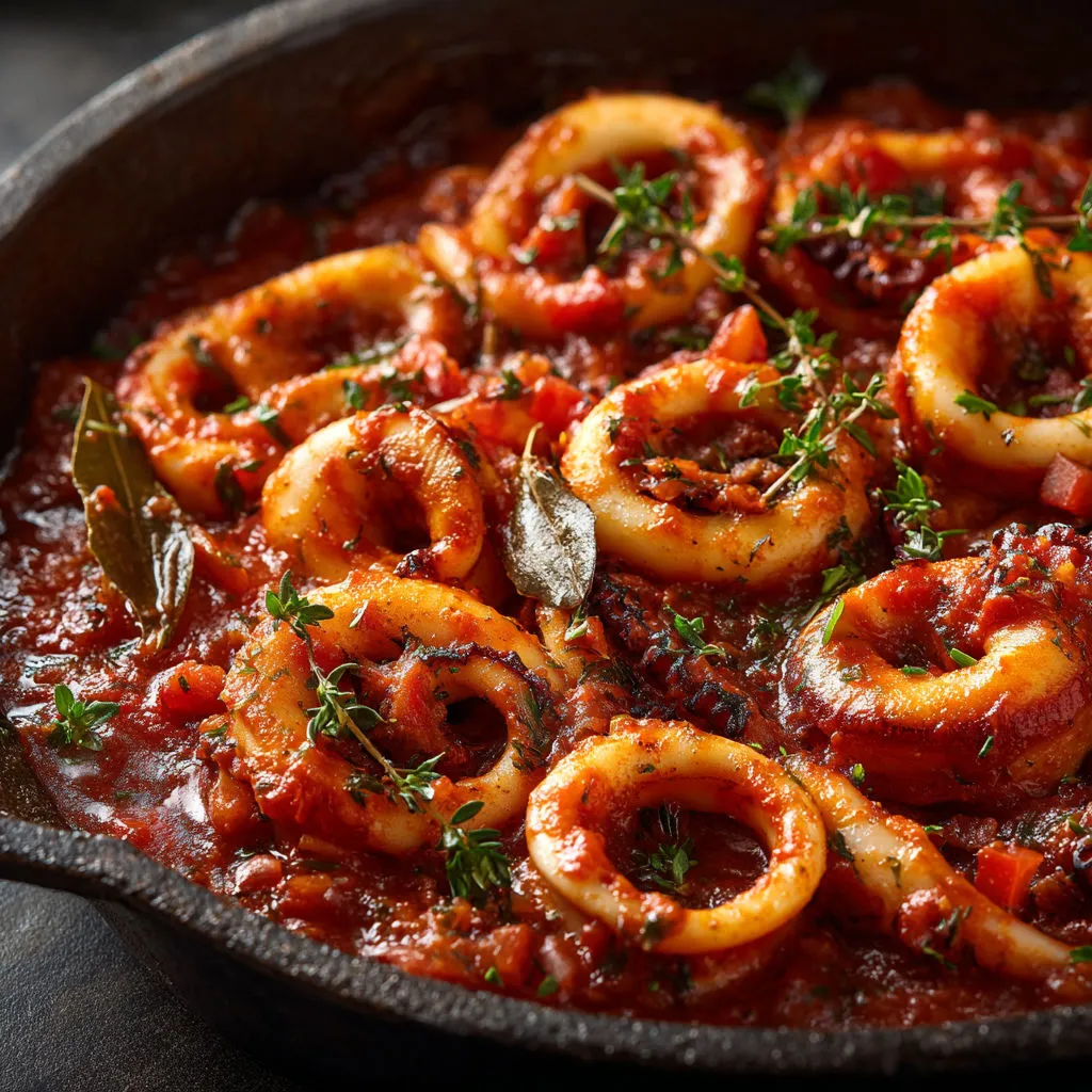 Encornets parfumés à la provençale dans une marmite.