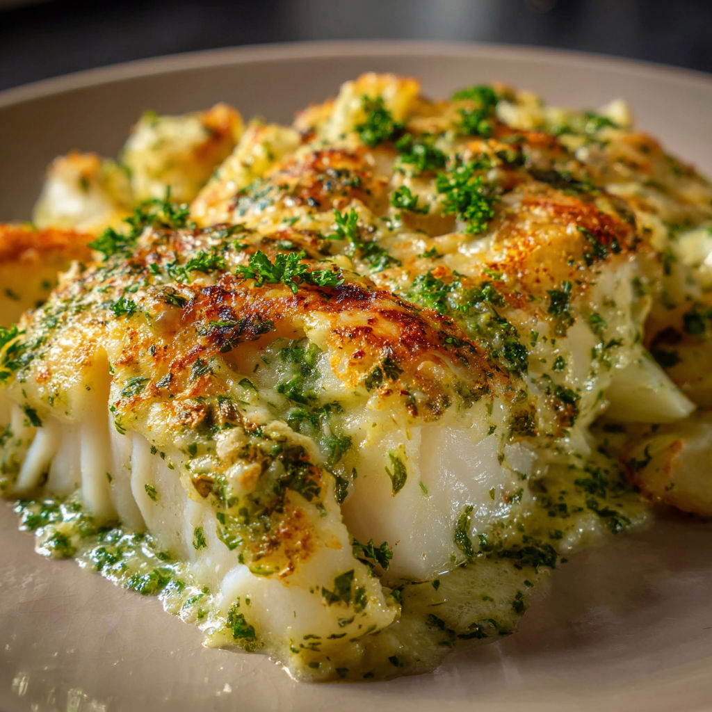 Cabillaud super tendre gratiné façon mayo et herbes fraîches.