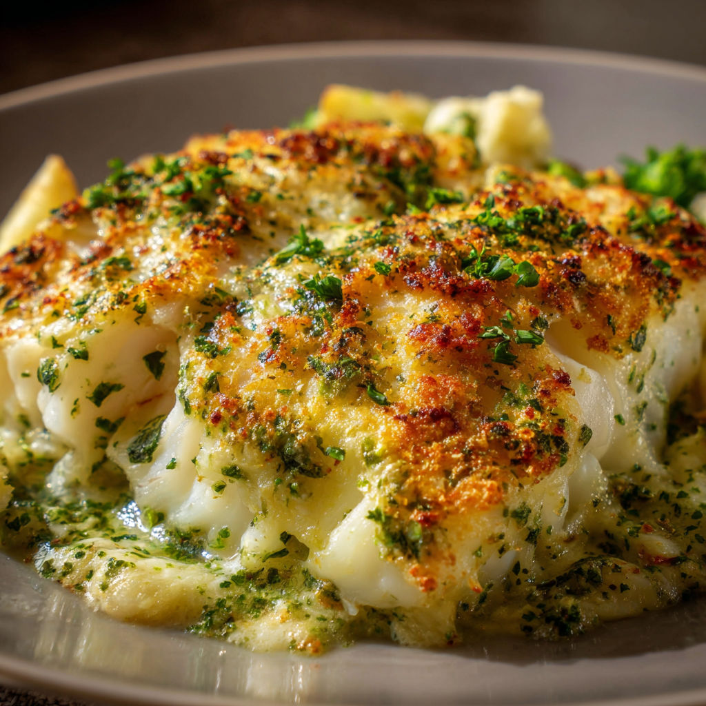 Pavé de cabillaud hyper moelleux au four, croûte de mayo dorée.