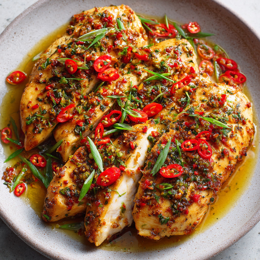 Filets de poulet citronnelle et piment rouge doux.