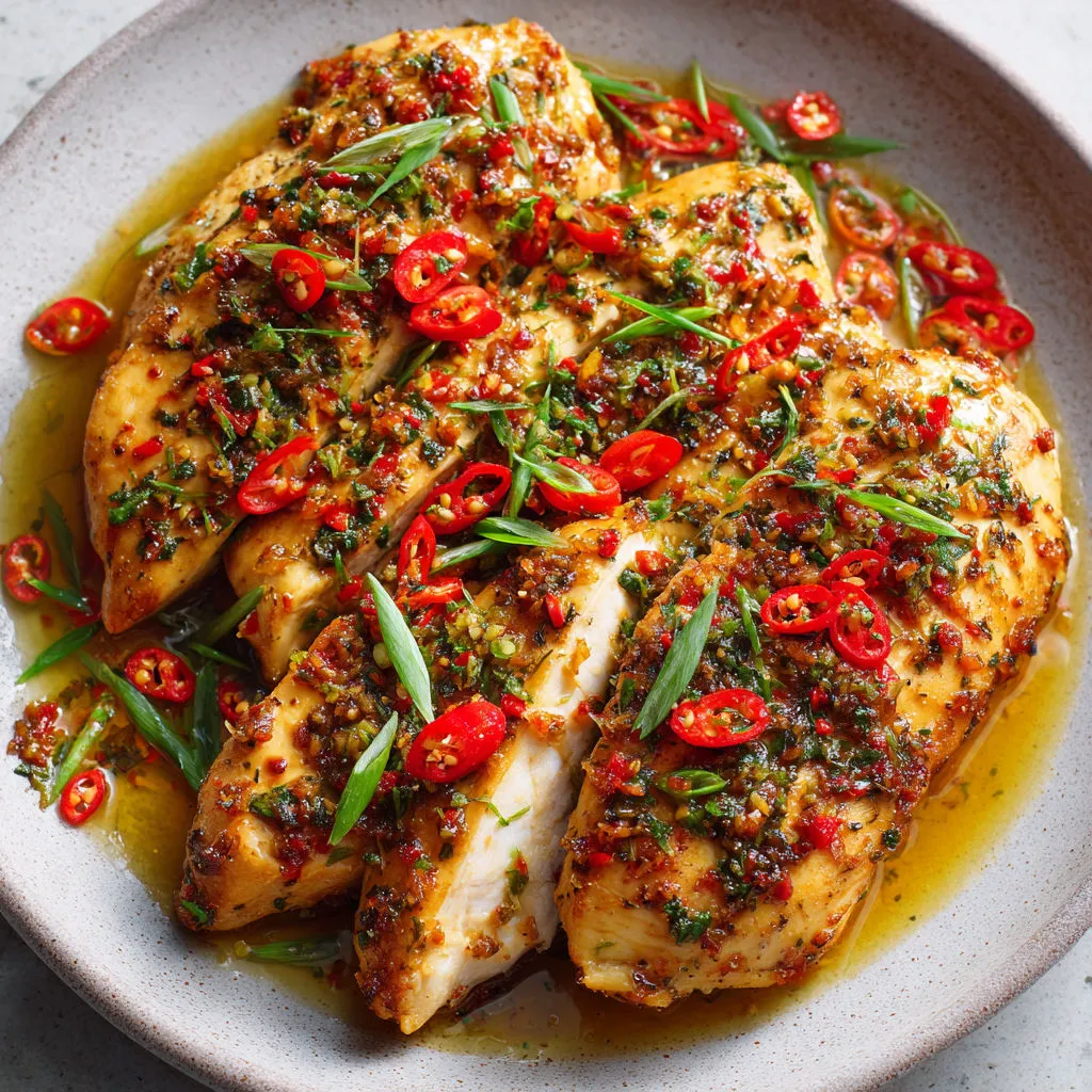 Filets de poulet citronnelle et piment rouge doux.