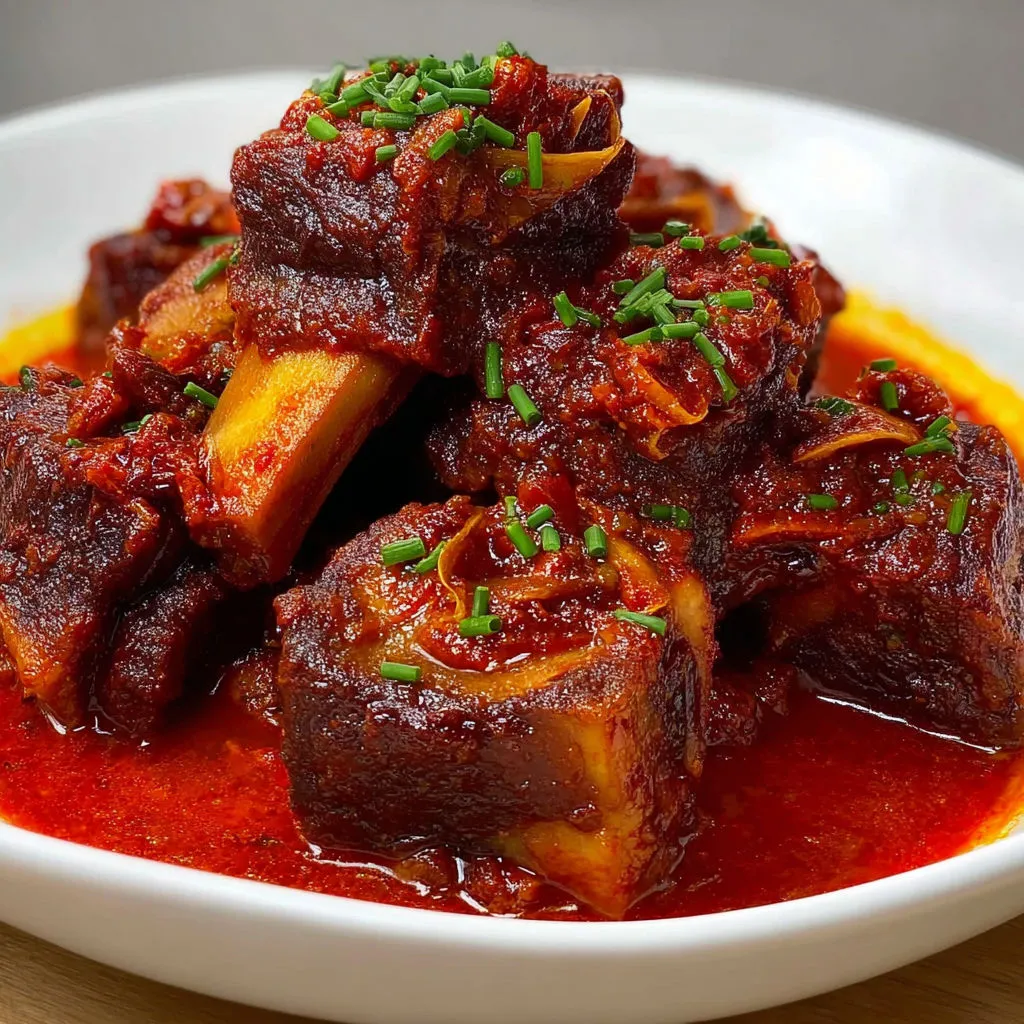 Plat appétissant de côtes de bœuf en sauce rouge épicée.
