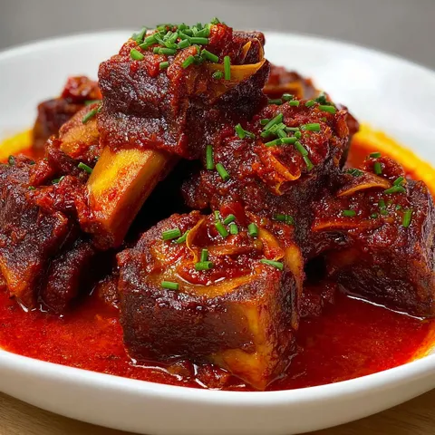 Plat appétissant de côtes de bœuf en sauce rouge épicée.