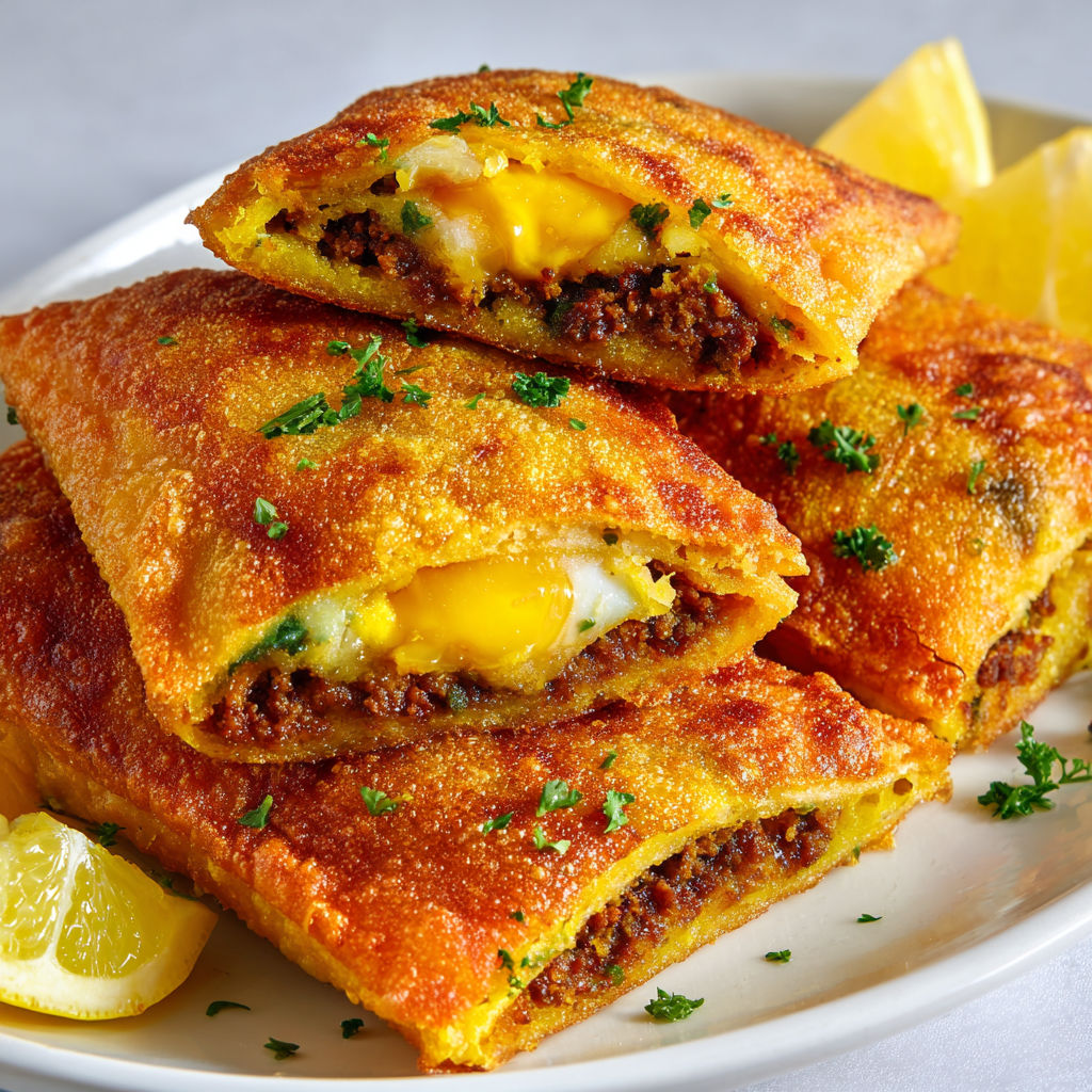 Brick faite maison ultra croustillante avec viande épicée et cœur d’œuf.