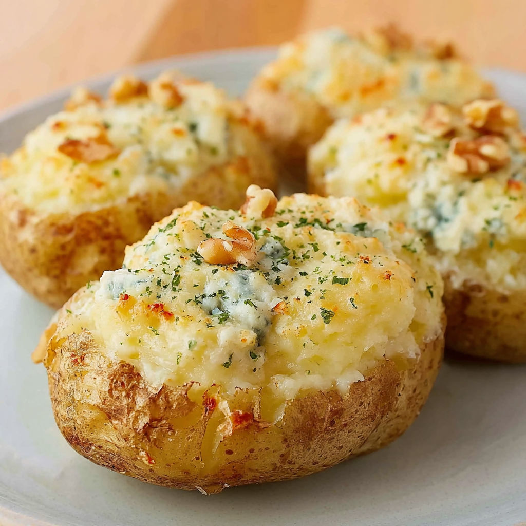 Pommes de terre ultra fondantes au roquefort et noix.