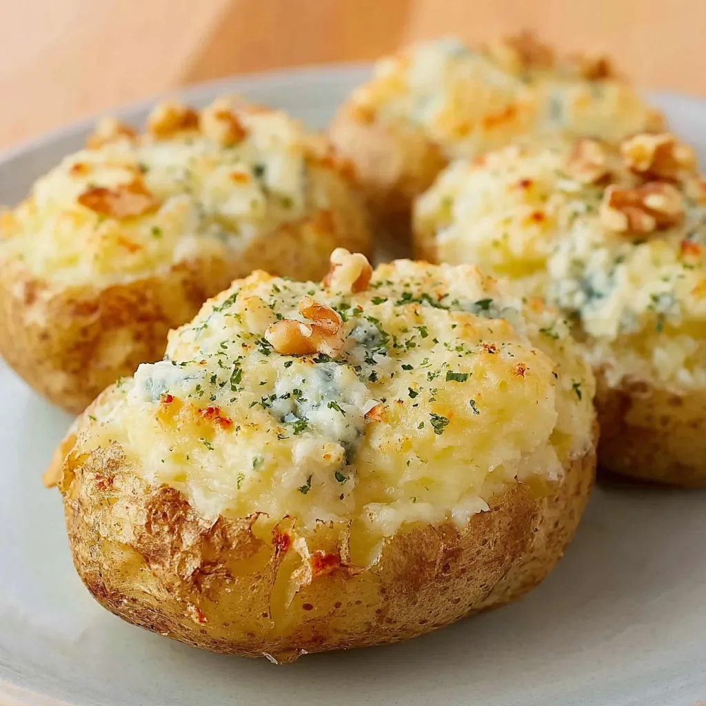 Pommes de terre ultra fondantes au roquefort et noix.