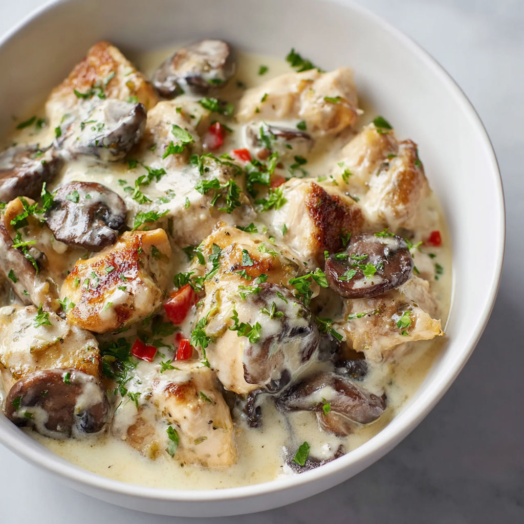 Une assiette de blanquette de volaille express et généreuse à la sauce bien crémeuse.