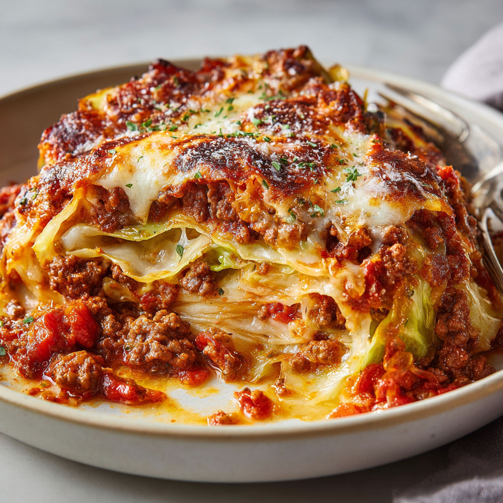Chou rôti à l’italienne, façon lasagne légère avec viande hachée.