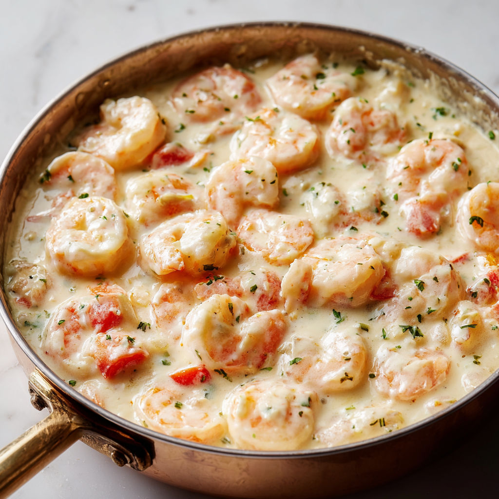 Un bol en laiton contenant un plat onctueux de crevettes et carottes.