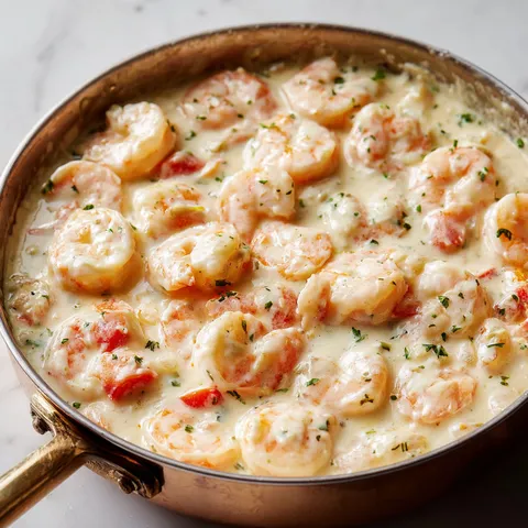 Un bol en laiton contenant un plat onctueux de crevettes et carottes.