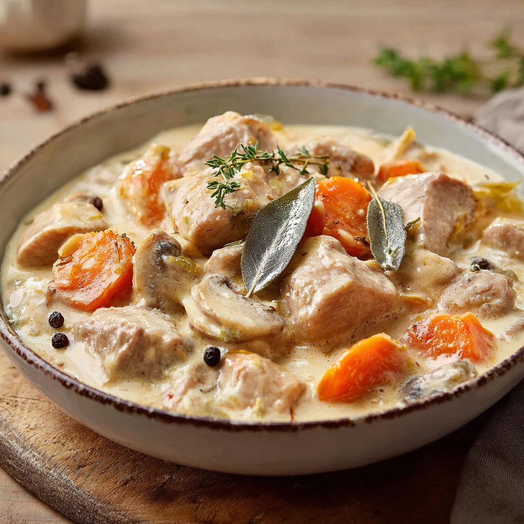 Une version allégée de blanquette de veau mijoté servie chaud.