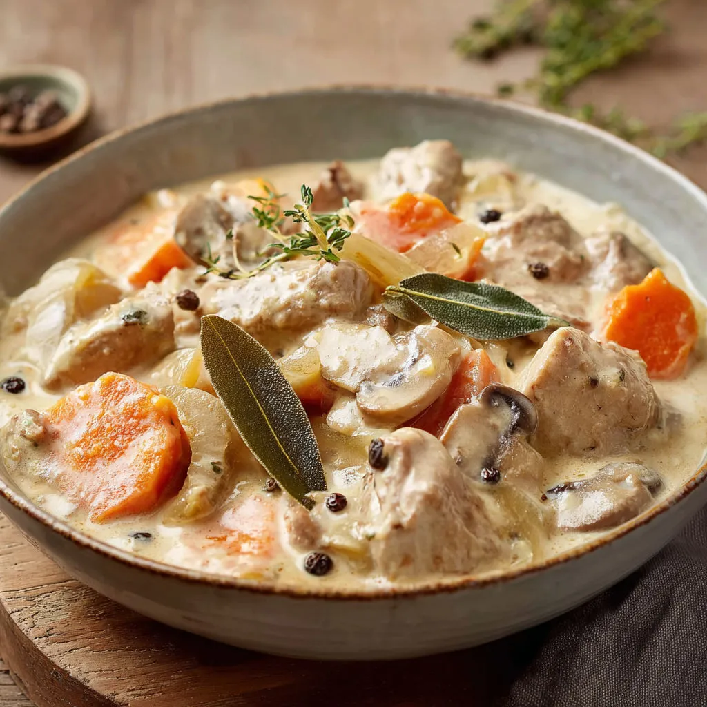 Plat léger de blanquette de veau au Thermomix, savoureuse, faible en gras.