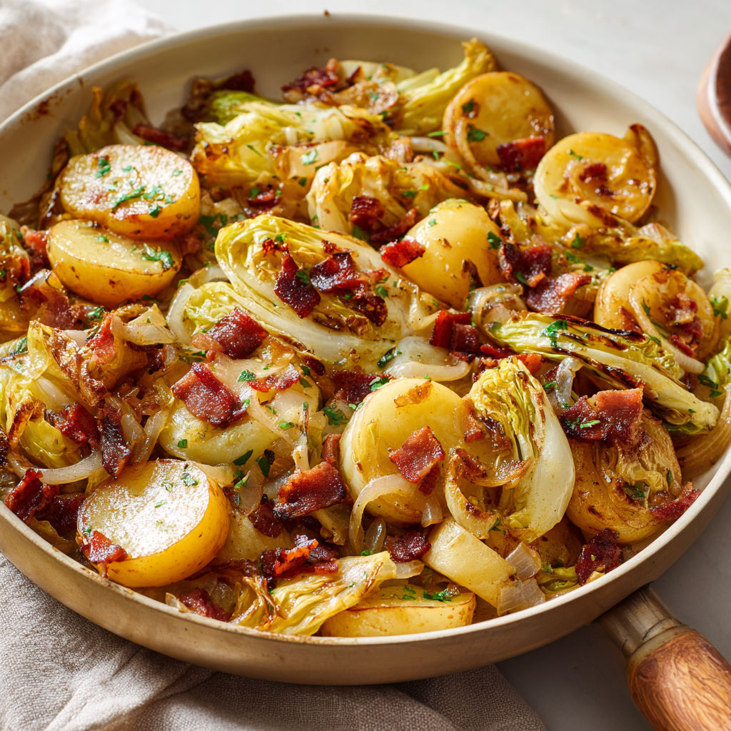 Un plat fumant d’endives fondantes avec lardons, servi rustiquement à table.