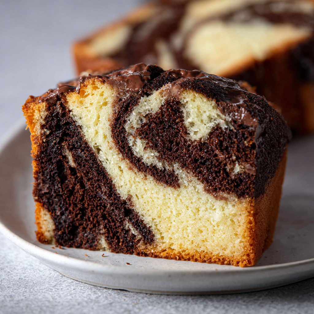 Tranche moelleuse marbrée chocolat vanille facile à faire chez soi.