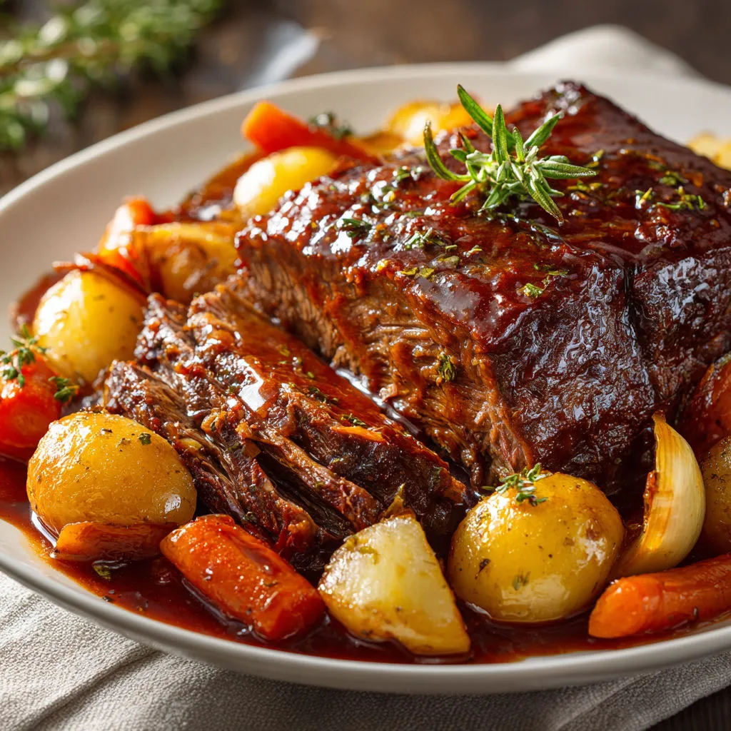 Un plat fondant de bœuf braisé au vin rouge et légumes ultra savoureux.