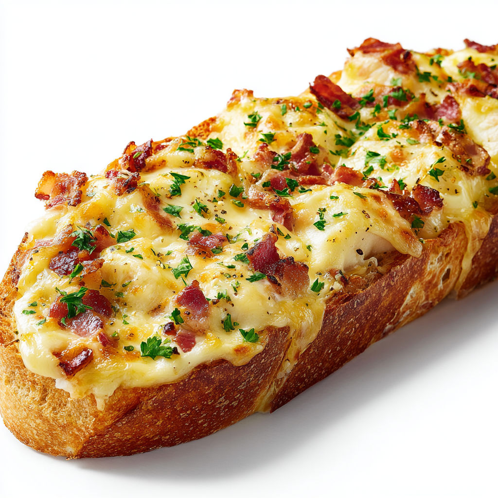 Baguette dorée à la raclette bien chaude et croquante.