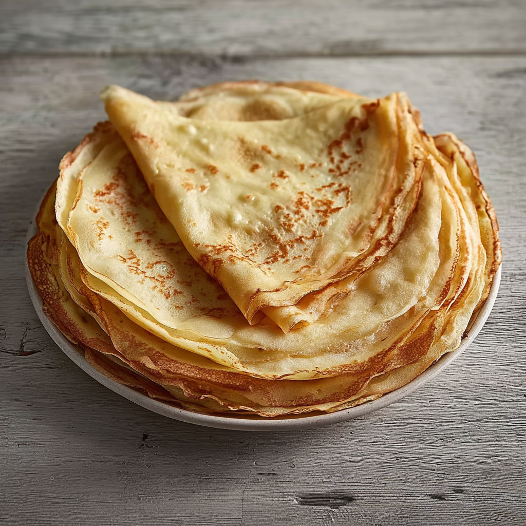 Une pile de crêpes légères sur une table.