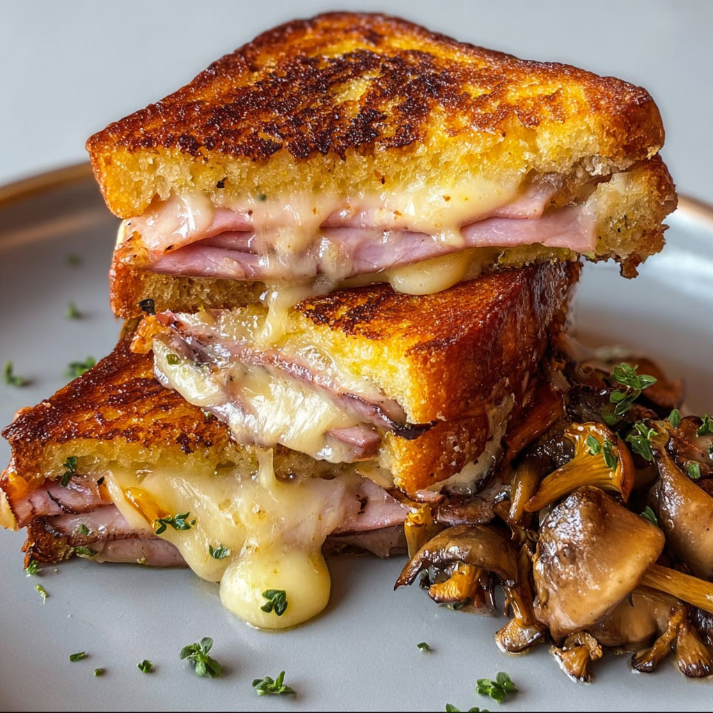 Pain perdu brioché à la truffe, cœur fondant de comté et girolles dorées.