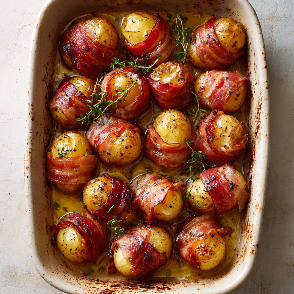 Pommes de terre rôties avec lard fumé et beurre doré, l’incontournable réconfort.