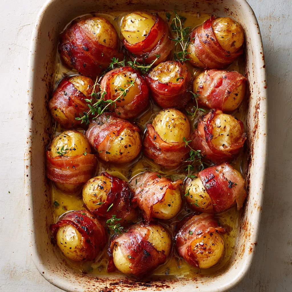 Pommes de terre rôties avec lard fumé et beurre doré, l’incontournable réconfort.