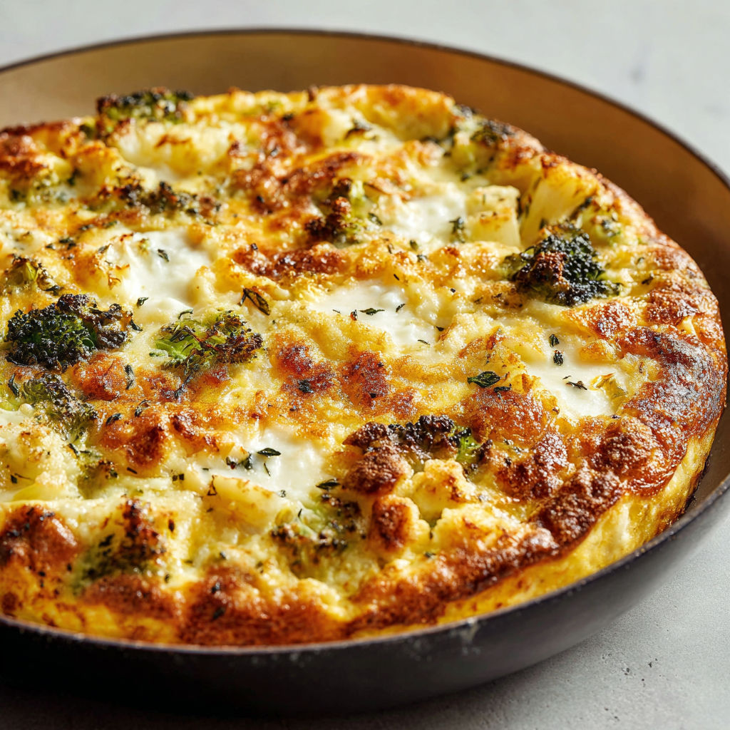 Frittata brocoli chou-fleur au paprika fumé et yaourt grec, dorée à la mozzarella.