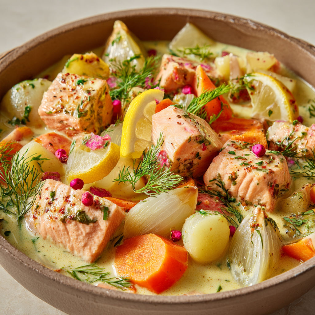 Saumon fondant nappé de sauce crémeuse au citron façon blanquette.