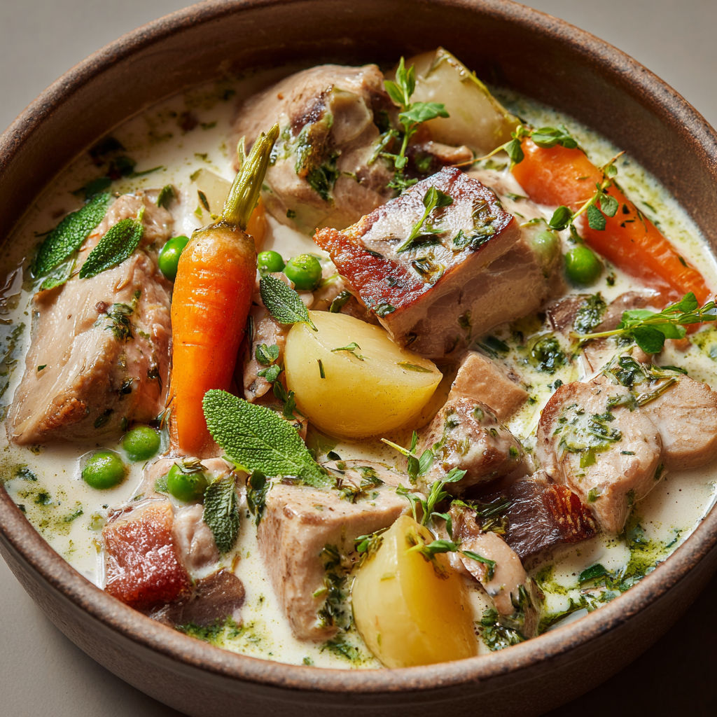 Un plat appétissant de veau accompagné d'une sauce aérienne à la verveine et de légumes colorés.