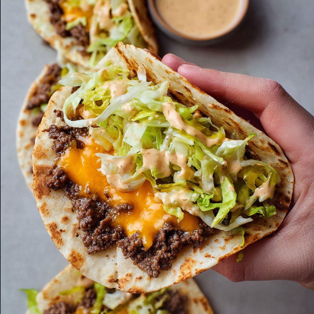 Tacos-burgers bien croustillants, bœuf ultra fondant, sauce maison généreuse.