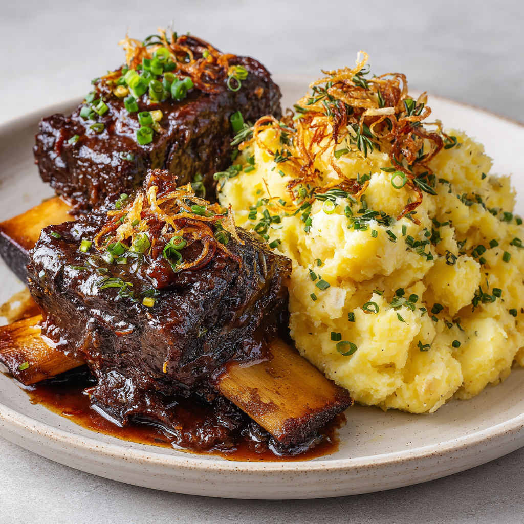 Assiette généreuse de bœuf tendre et écrasé de pommes de terre crémeux, avec une touche d'herbes fraîches.