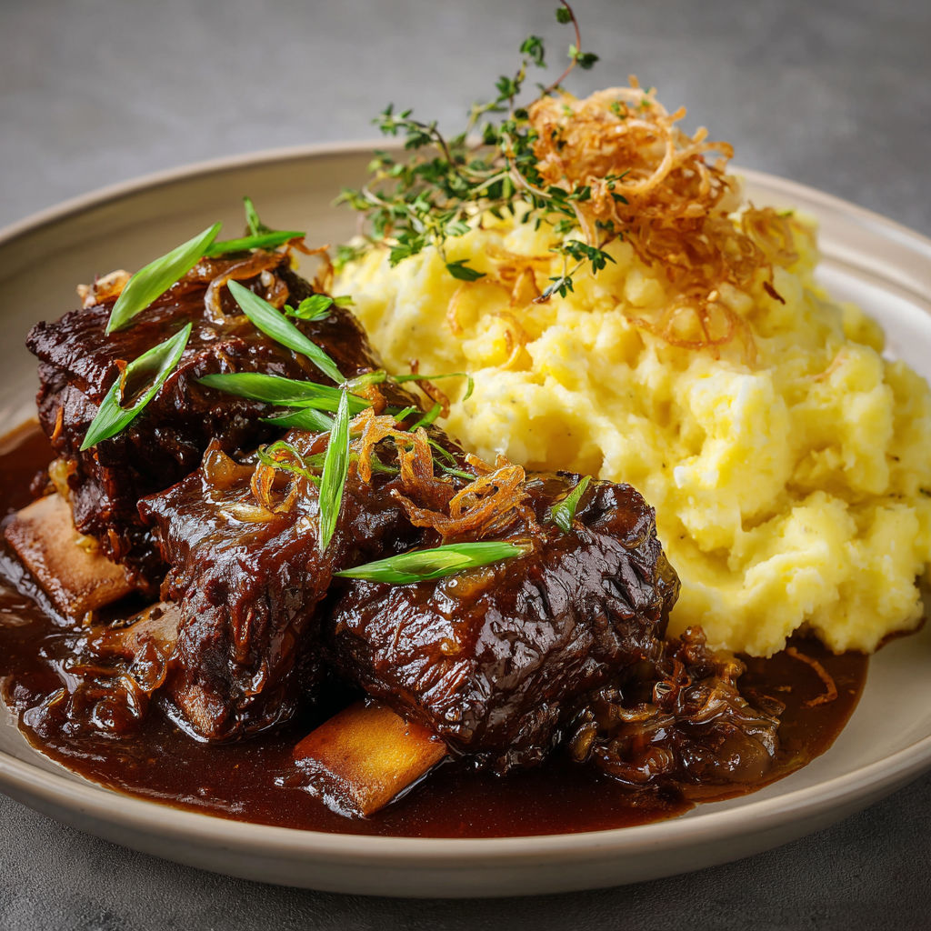 Côtes de bœuf ultra moelleuses en mijoteuse, sauce au vin rouge et purée hyper crémeuse à la crème fraîche