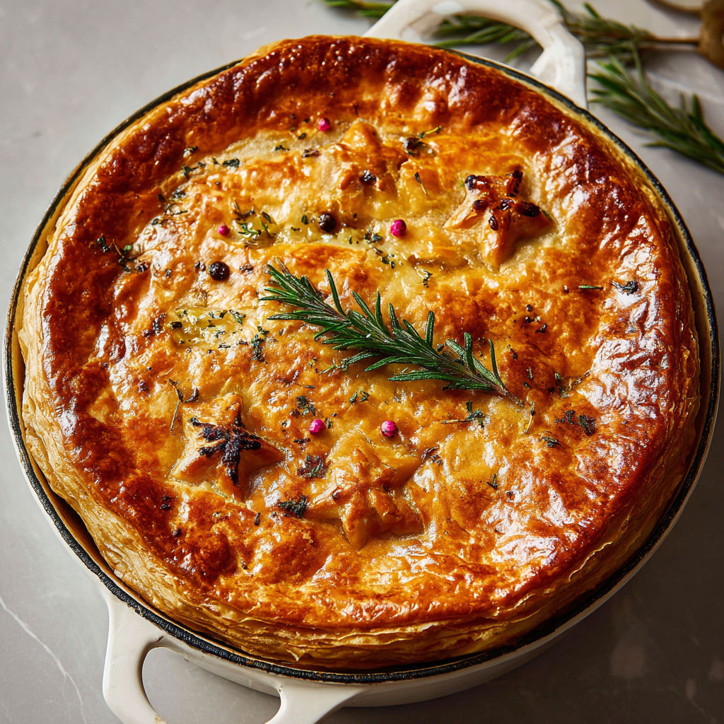 Boeuf fondant entouré de croûte, sauce vin rouge et champignons bien parfumés.