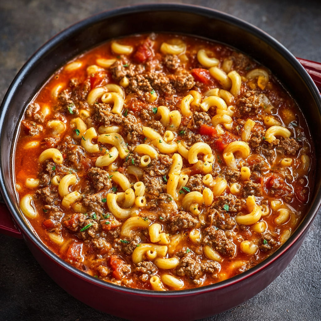 Goulash à l’américaine ultra moelleux plein de fromage et de bœuf.