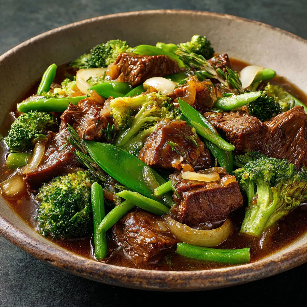 Grand plat de Bœuf Mijoté trop tendre et Légumes Verts tout frais.