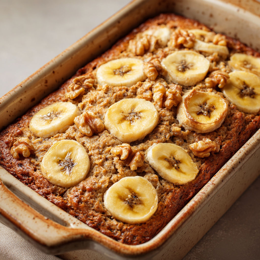 Un moelleux à la banane et avoine, prêt à être savoureux.
