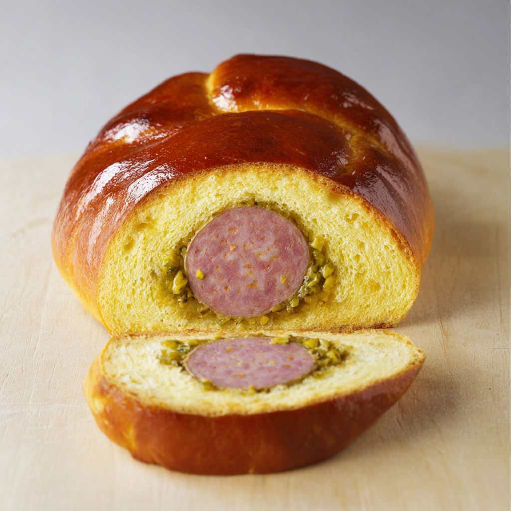 Une brioche dorée coupée en tranches et servie avec soin.
