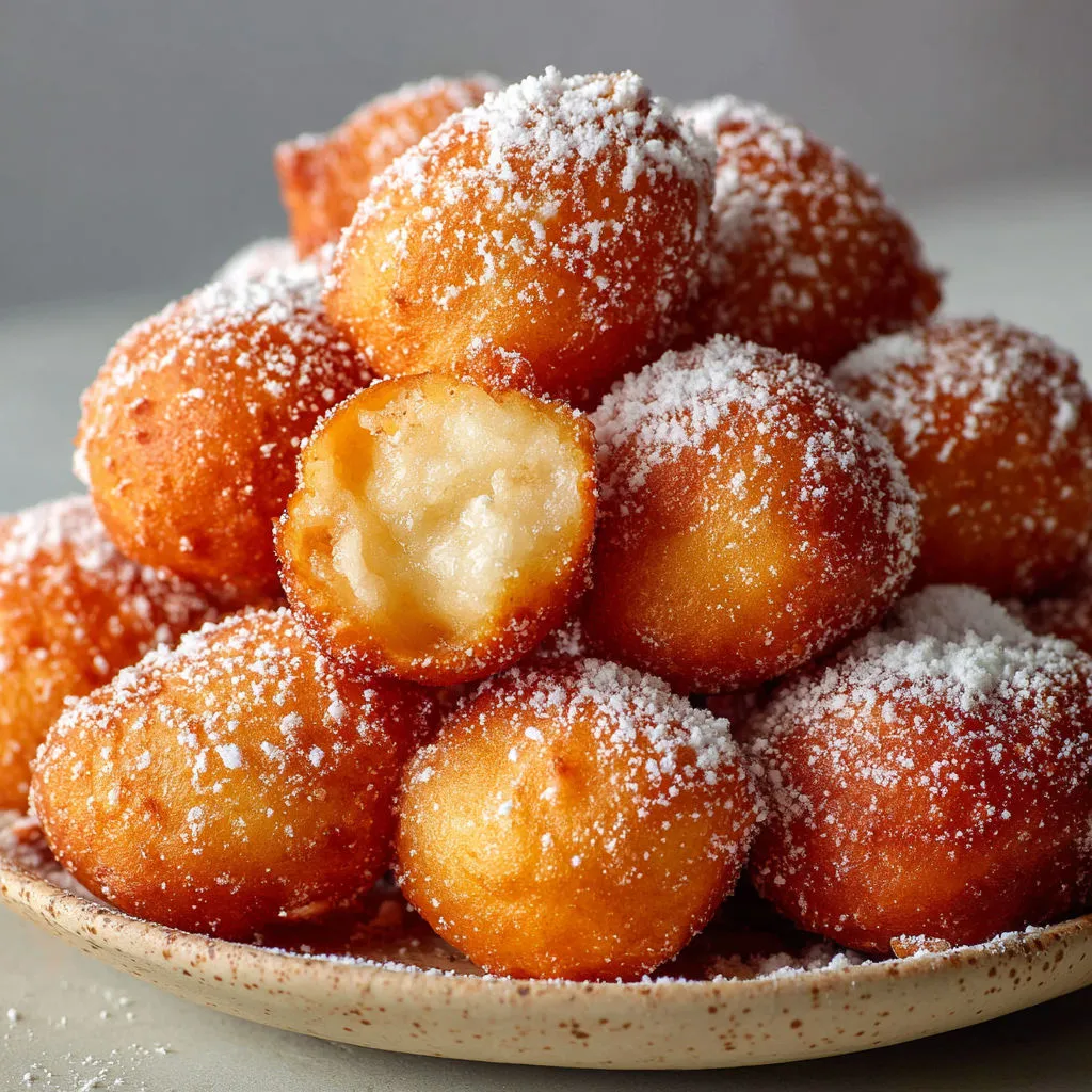 Gros plan sur des beignets au yaourt tout moelleux empilés.