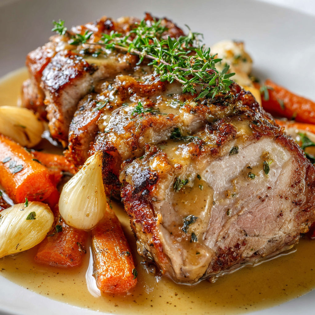 Un veau tendre et mijoté avec jus et carottes.