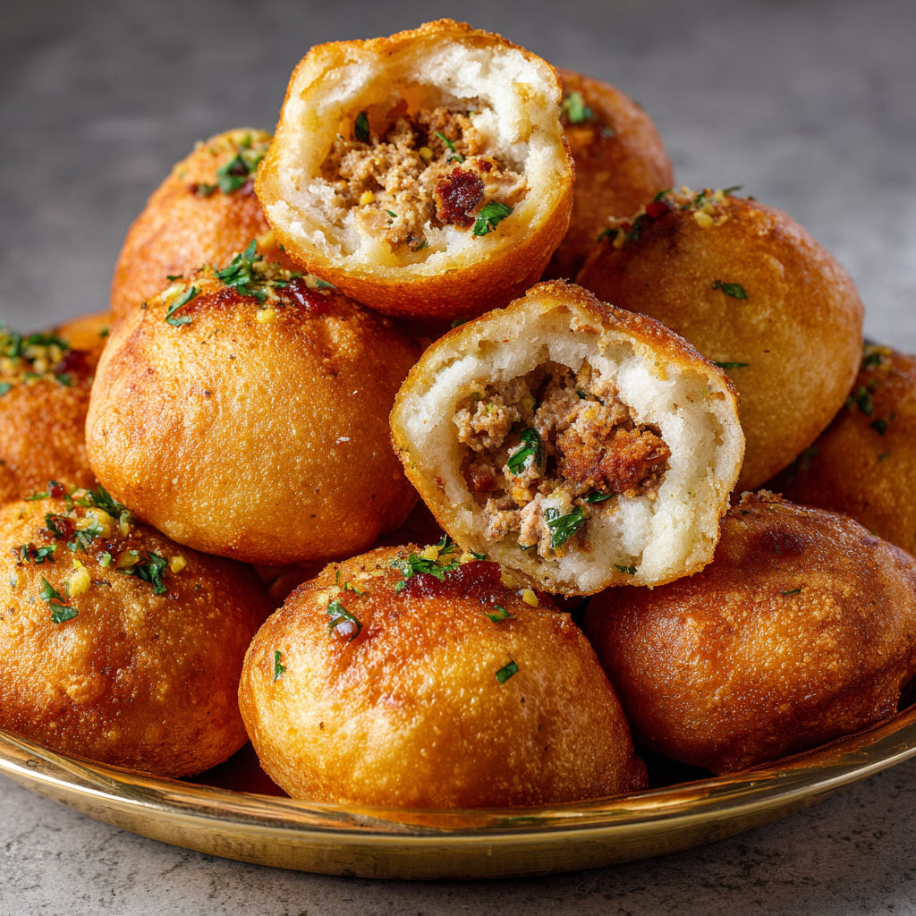 Un plateau rempli de moelleux beignets salés, prêts à être dégustés.