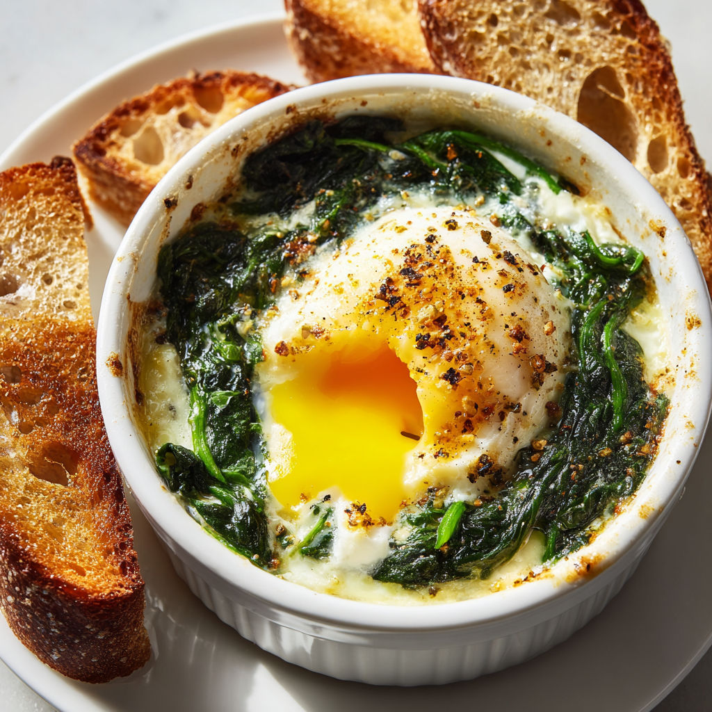 Des œufs au chèvre et aux épinards prêts en un rien de temps.