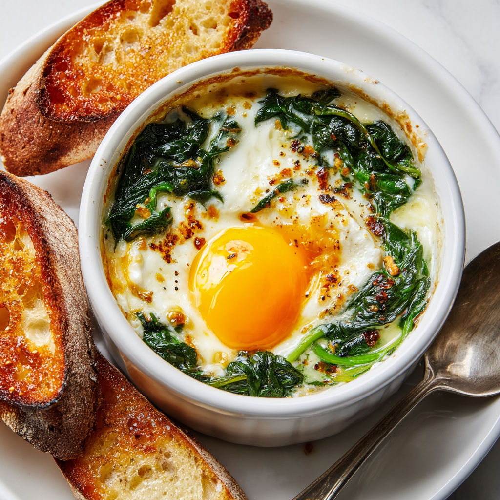 Œufs cocotte au fromage de chèvre prêts en un clin d’œil.