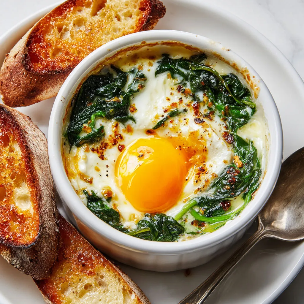 Œufs cocotte au fromage de chèvre prêts en un clin d’œil.