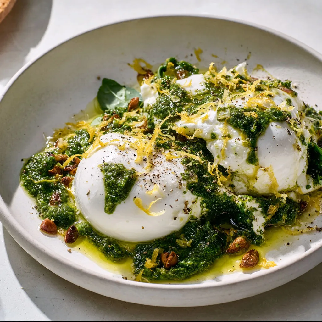 Pesto d’épinards et burrata : version express pour égayer vos assiettes d’hiver.